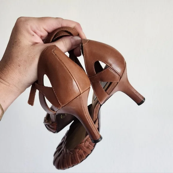 Nine West Women's Woven Brown Leather Round Toe Heels Size 9M - Picture 6 of 8